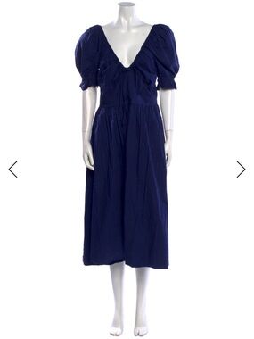 Hill House Navy Puff-Sleeve V-Neck Ophelia Midi Dress